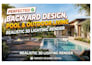 design backyard, pool and outdoor living space with realistic 3d lighting render